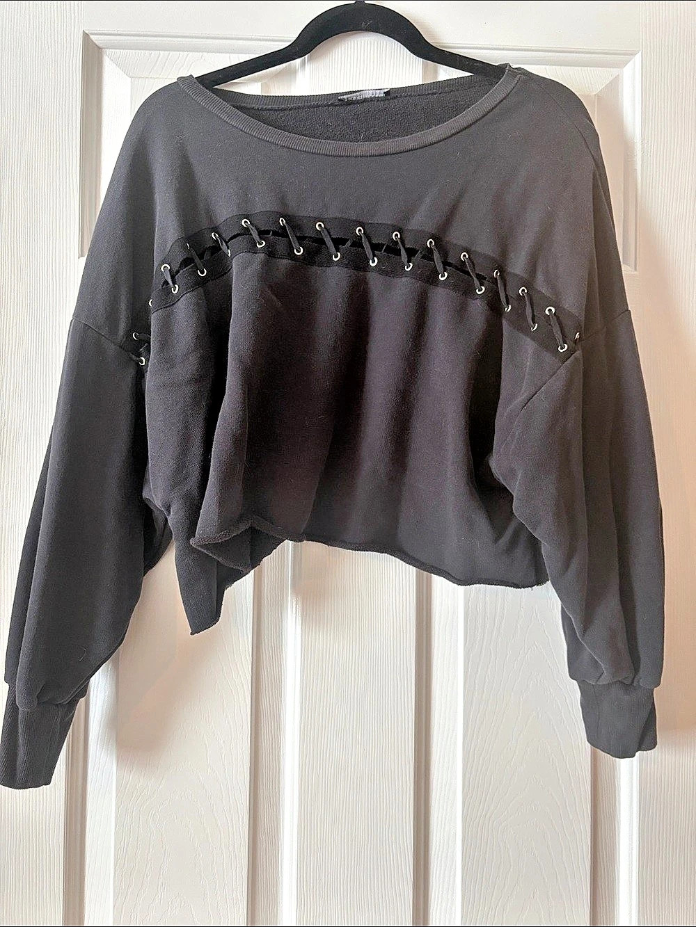 Zara Black Lace-Up Edgy Cropped Sweatshirt